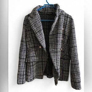 SHEIN Black and White Plaid Blazer